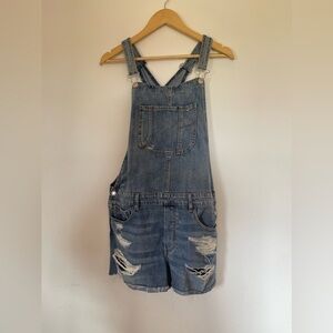 American Eagle Size L distressed overalls denim